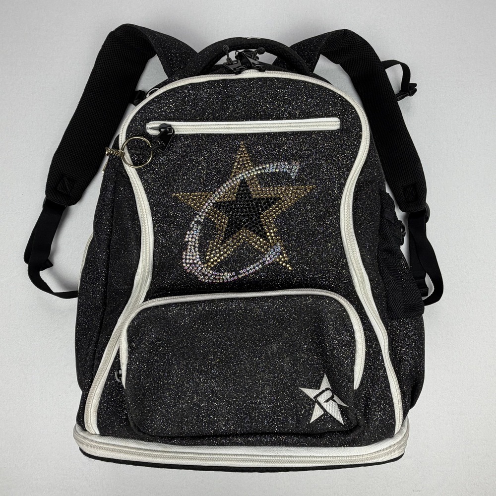 Rebel Athletic Black Glitter Rhinestone Star Cheer Backpack Bag